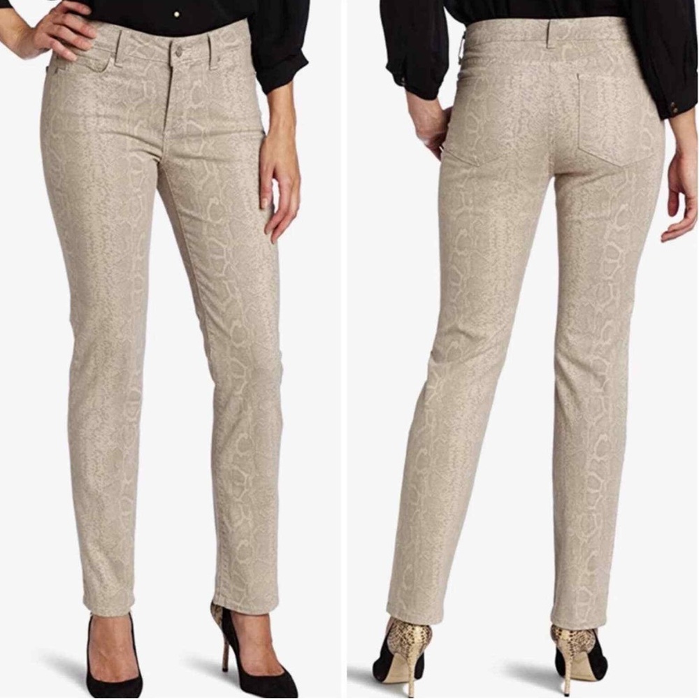 NWT NEW NYDJ Sheri Skinny Slim Jeans Stone Tan Beige Python Snake Print Women’s - Picture 4 of 8
